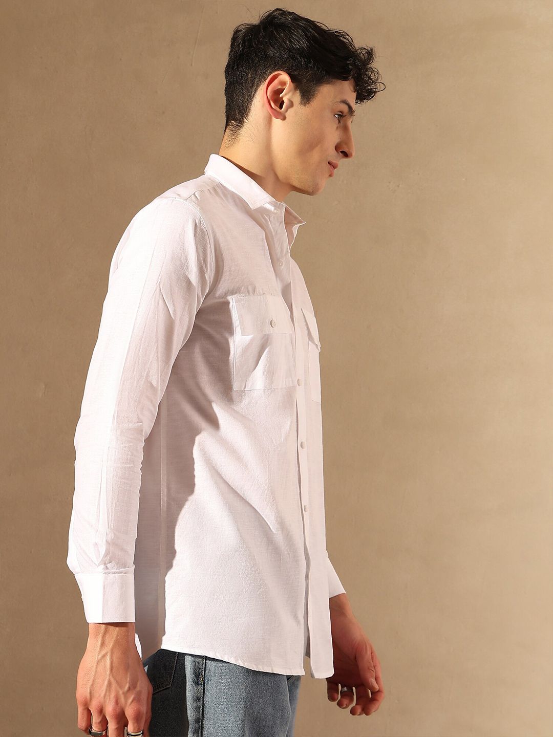 DENNISON Smart Spread Collar Cotton Linen Casual Shirt