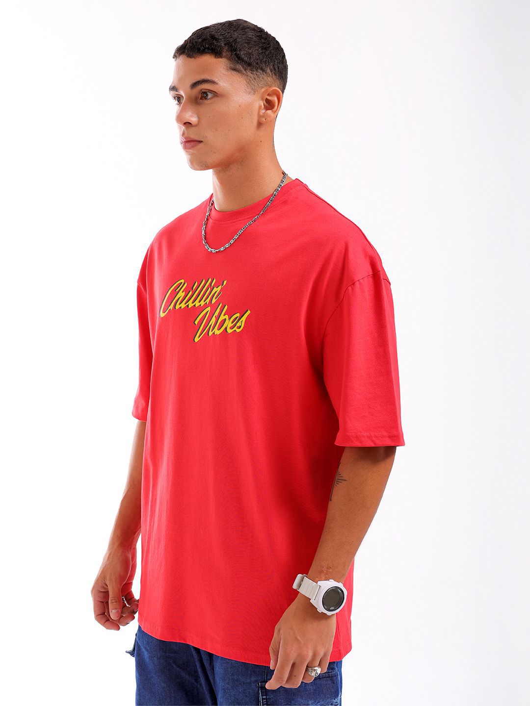 The Indian Garage Co Men Back Printed Pure Cotton Oversized Round Neck T-shirt