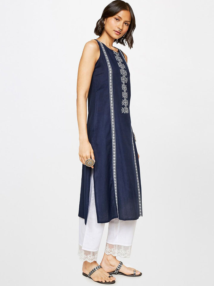 Global Desi Ethnic Motifs Embroidered Thread Work Straight Kurta