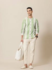 Mr Bowerbird Pure Cotton Collarless Striped Liberal Fit Casual Shirt