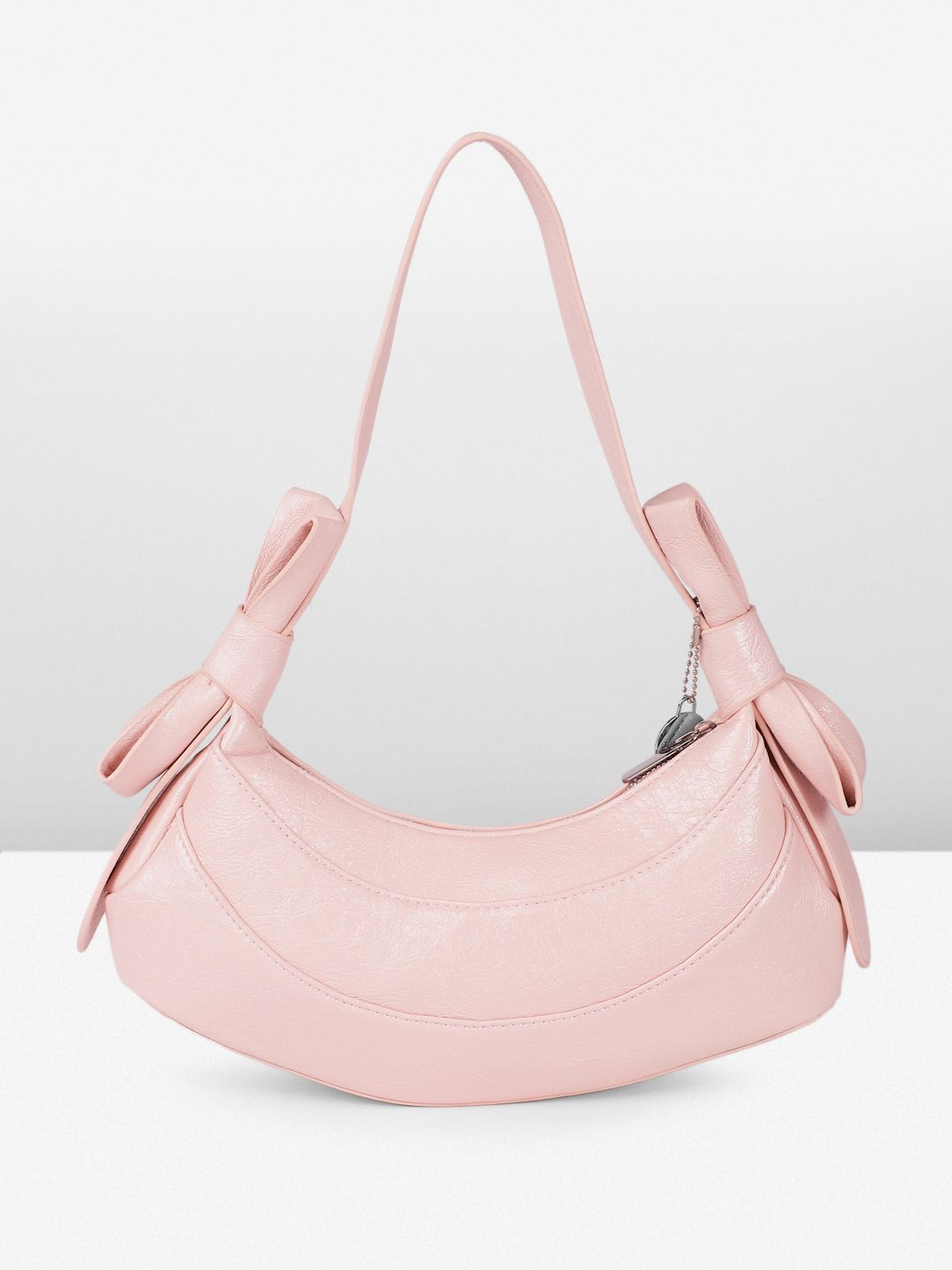 DressBerry Textured Half Moon Shoulder Bag with Bow Detail
