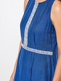 Global Desi Embroidered Round Neck A-Line Midi Dress