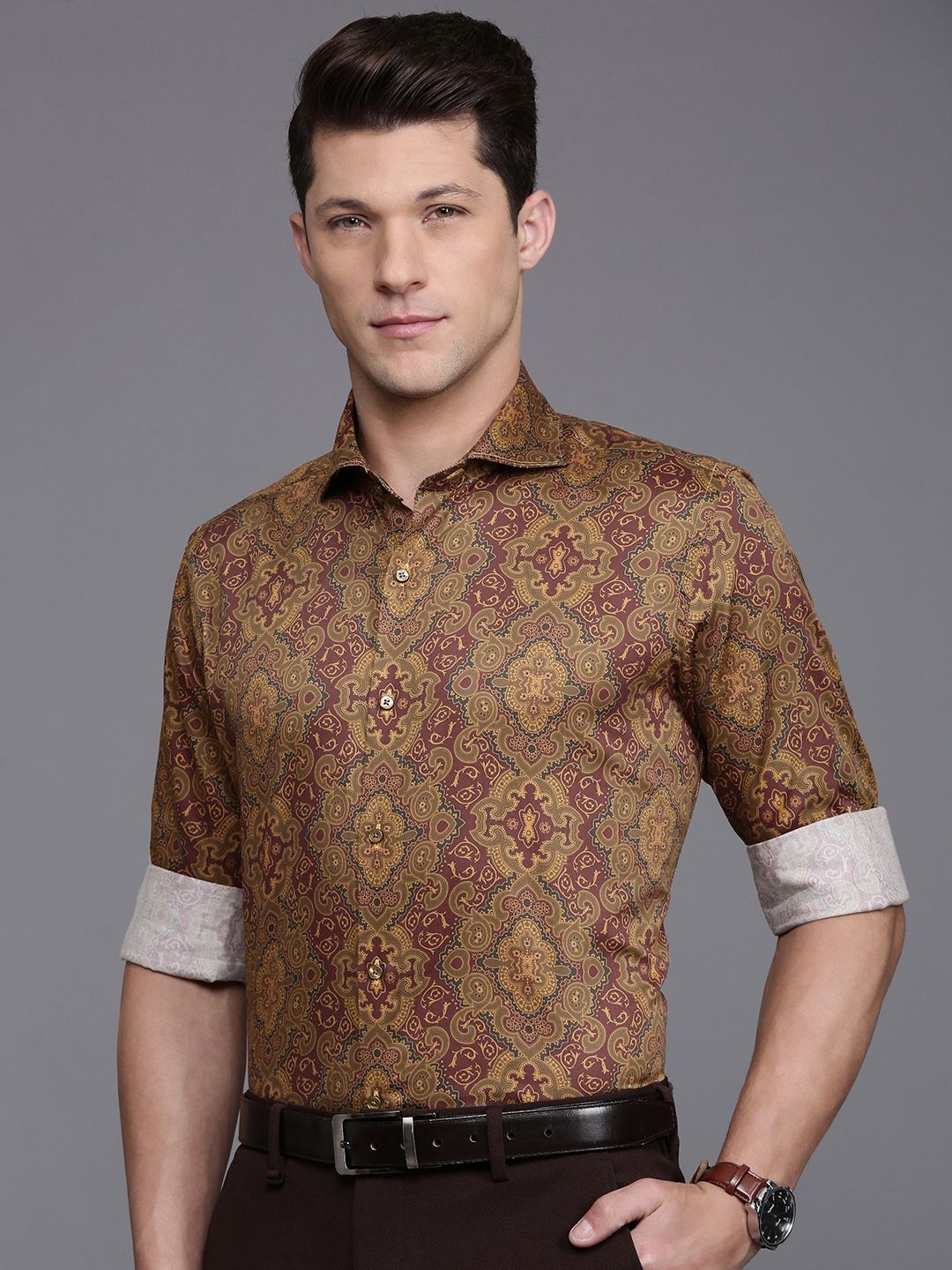 Raymond Pure Cotton Contemporary Fit Opaque Printed Formal Shirt