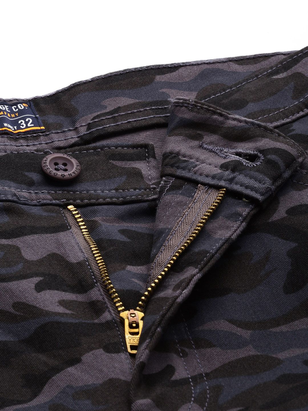 The Indian Garage Co Men Charcoal Grey Camouflage Printed Slim Fit Chinos