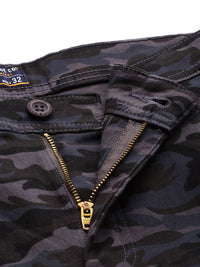 The Indian Garage Co Men Charcoal Grey Camouflage Printed Slim Fit Chinos