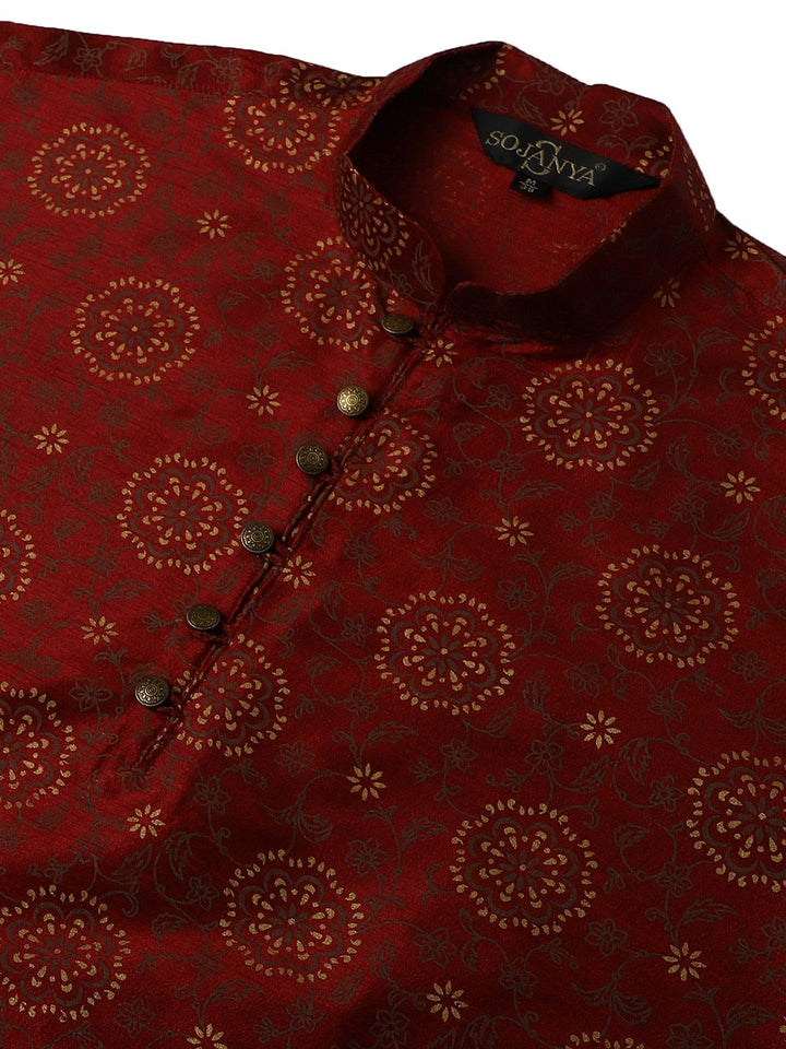 SOJANYA Men Maroon & Brown Ethnic Motifs Printed Kurta