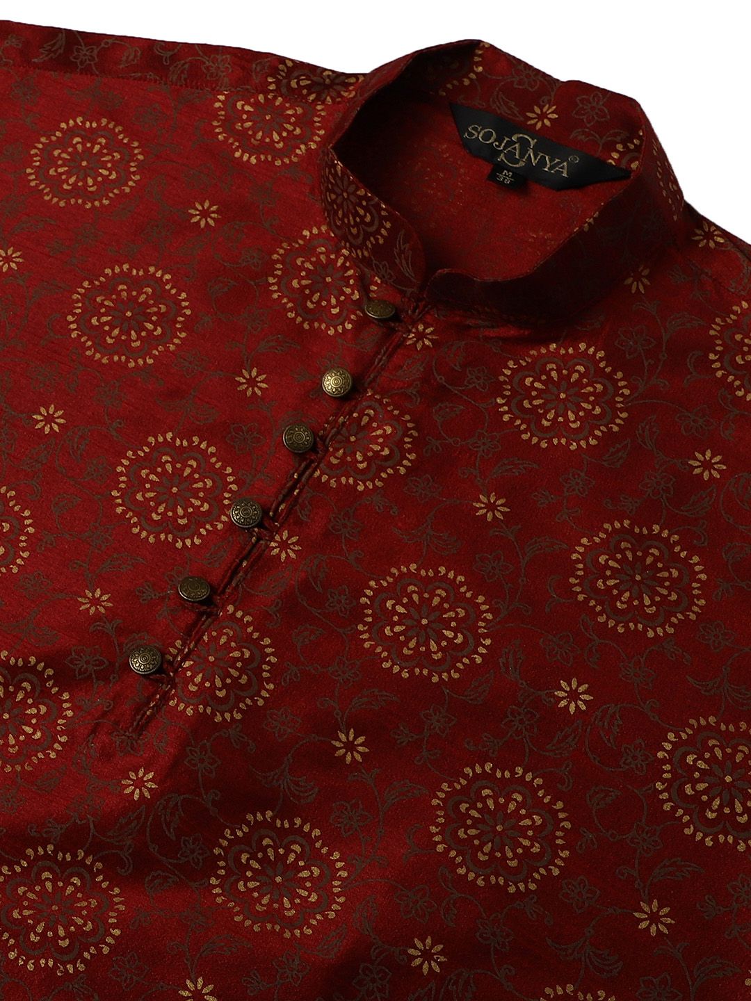 SOJANYA Men Maroon & Brown Ethnic Motifs Printed Kurta