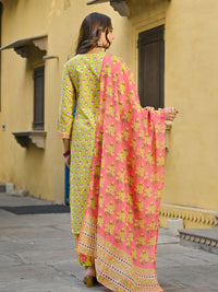 KALINI Floral Printed Straight Kurta with Trousers & Dupatta