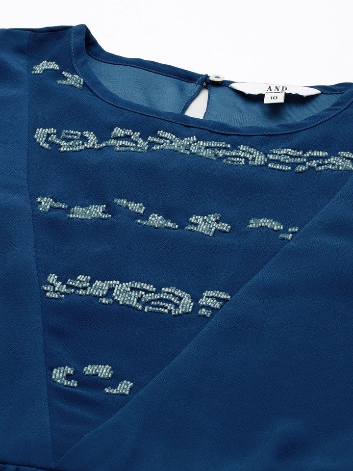 AND Sequined Puff Sleeve A-Line Top