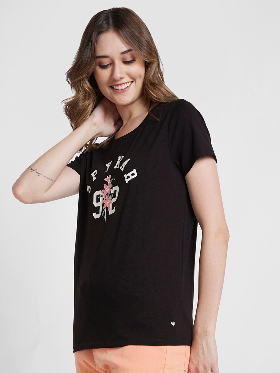 SPYKAR Typography Printed Cotton T-Shirt