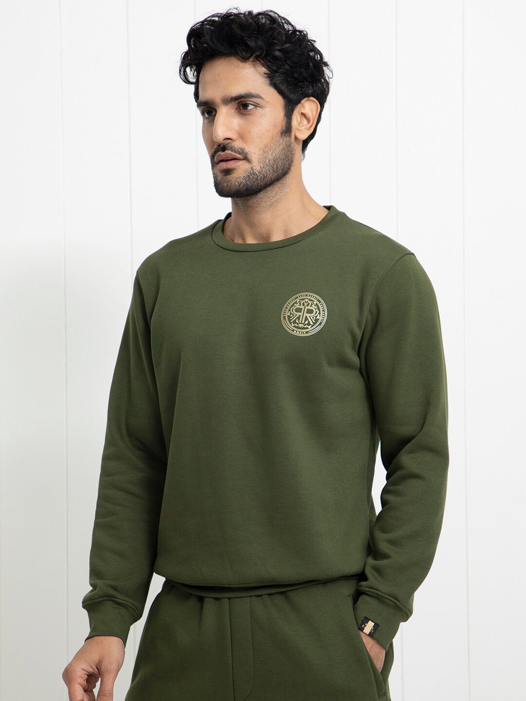 RARE RABBIT Men Pine Graphic Print Logo Sweatshirt