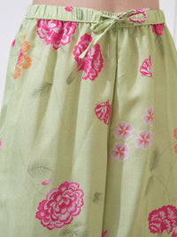 Vastralay Green Floral Printed Long Sleeves Shirt With Trousers