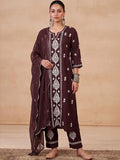 House of Chikankari Women Ethnic Embroidered Thread Work Kurta with Trousers & Dupatta