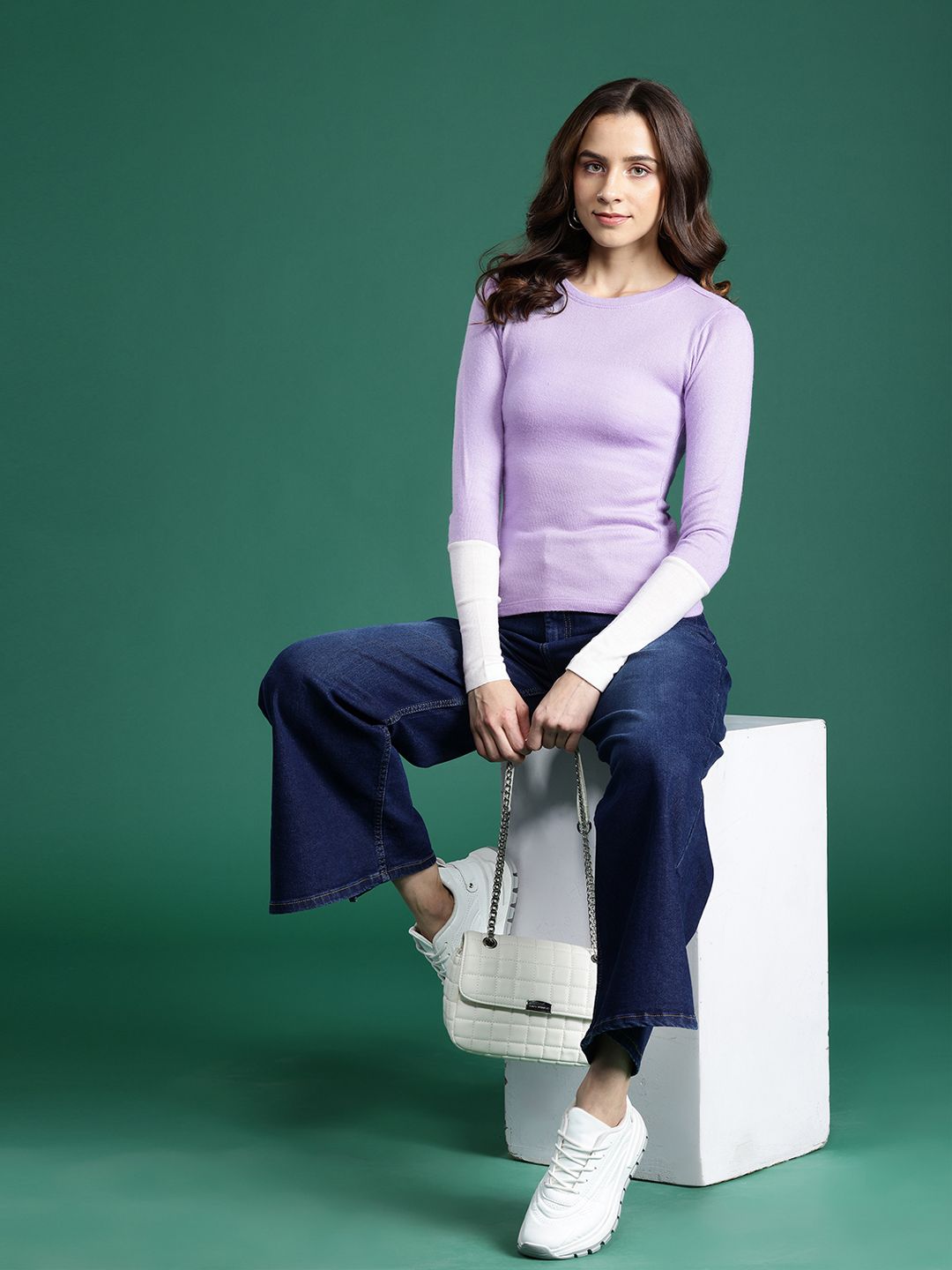 DressBerry Contrast Sleeves Acrylic Pullover