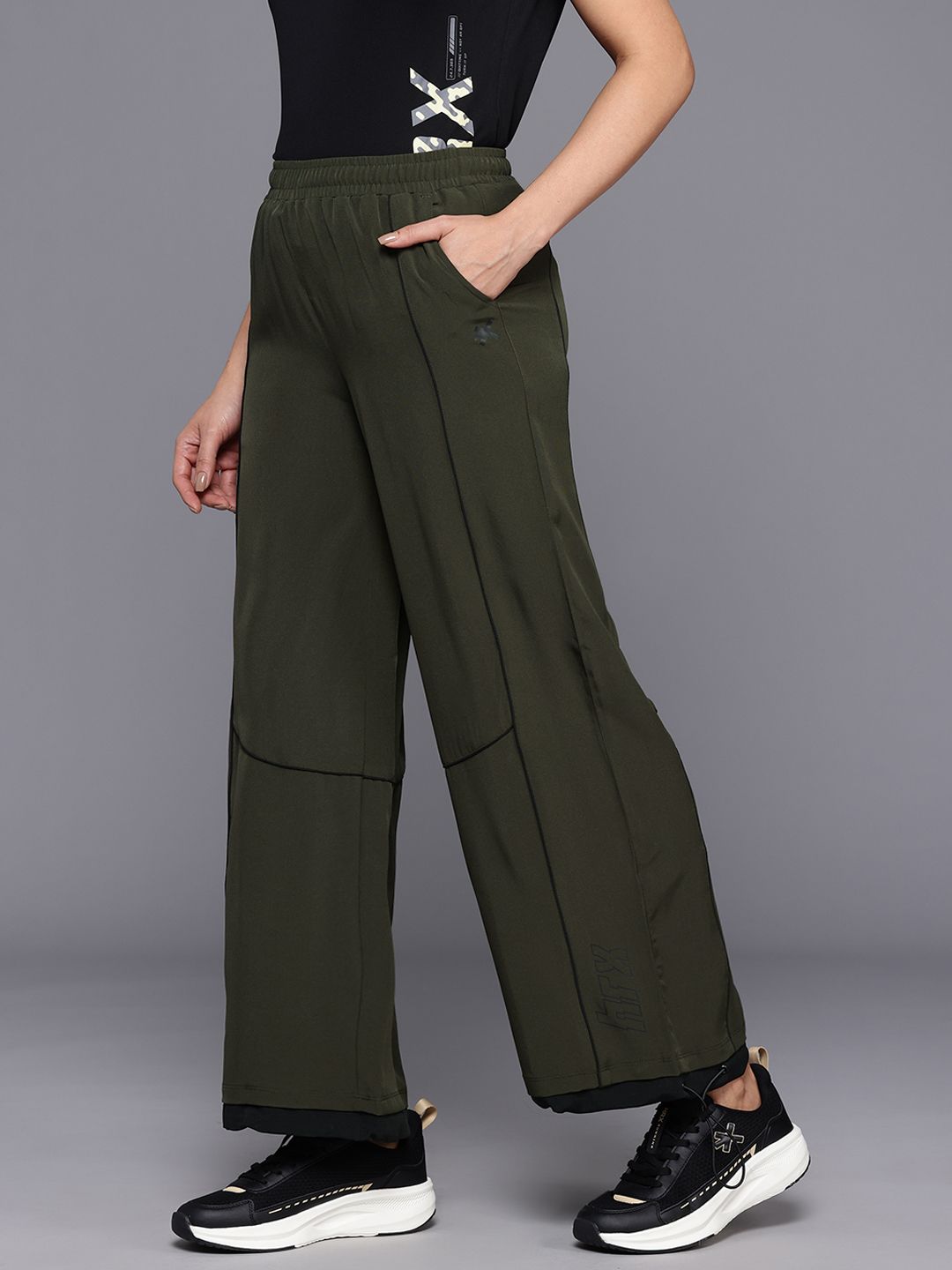 HRX by Hrithik Roshan Women Mid-Rise Lifestyle Track Pants with Toggle Hem