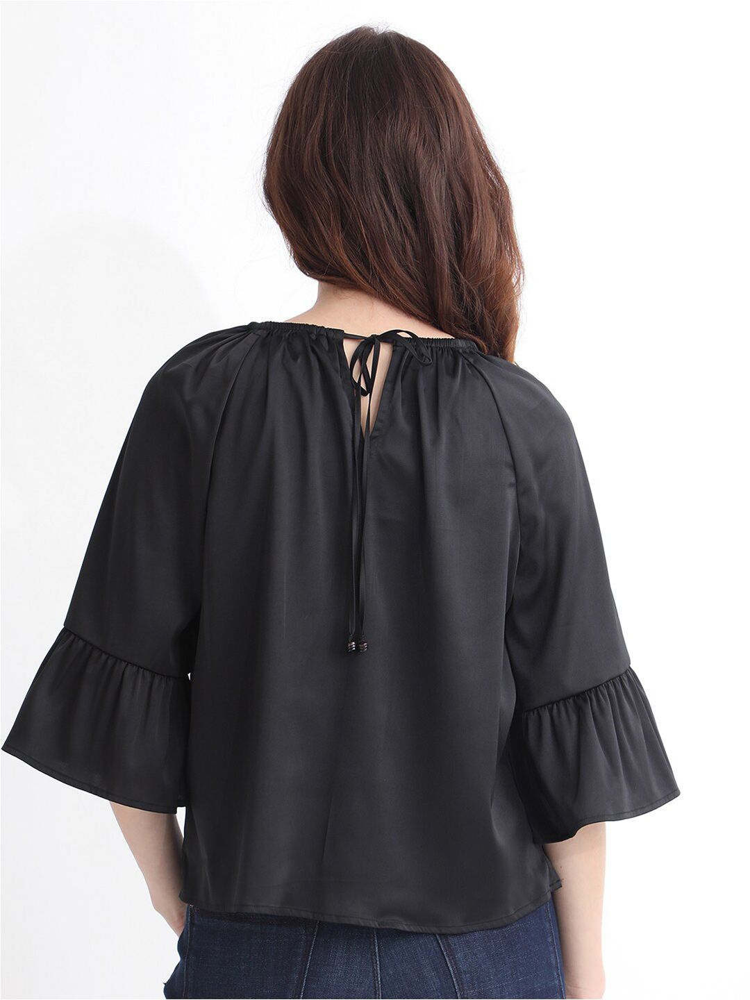 RAREISM Bell Sleeves Cut Outs Detail Cotton Top