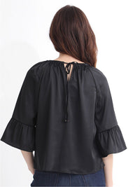 RAREISM Bell Sleeves Cut Outs Detail Cotton Top