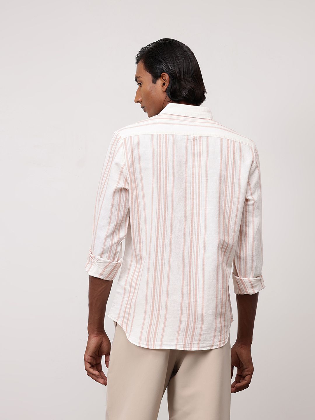 ether Men Classic Fit Cotton Linen Striped Shirt