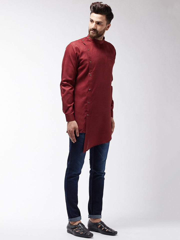 SOJANYA Men Maroon Solid Straight Kurta