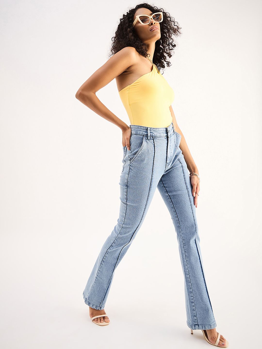 SASSAFRAS BASICS Women Bootcut Clean Look Heavy Fade Acid Wash Stretchable Jeans