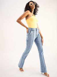 SASSAFRAS BASICS Women Bootcut Clean Look Heavy Fade Acid Wash Stretchable Jeans