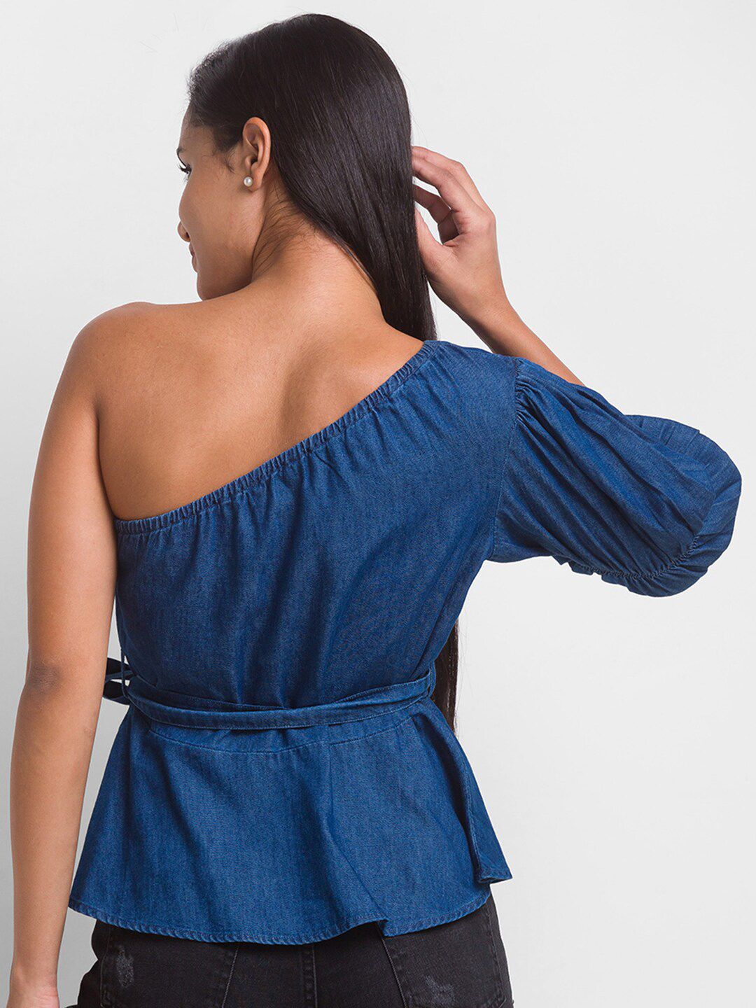 SPYKAR Blue One Shoulder Denim Top