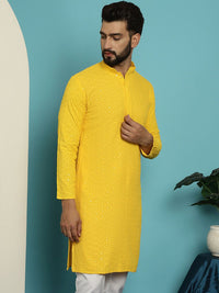 SOJANYA Kurta Lurus Kapas Tulen Berlabuci Dihiasi