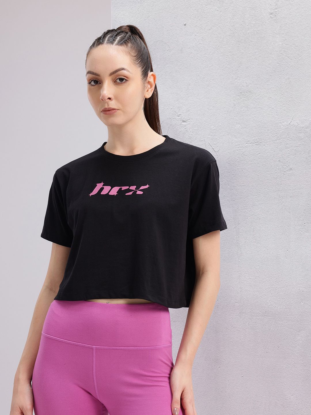 HRX by Hrithik Roshan Brand Logo Print Crop T-shirt