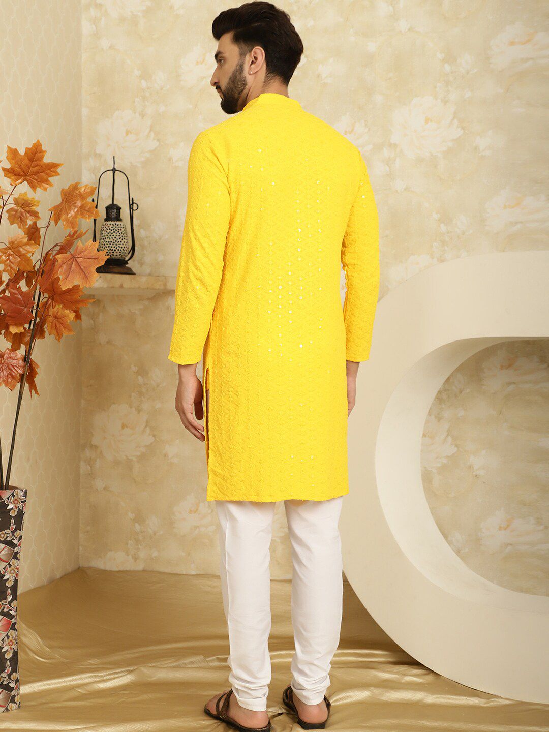 SOJANYA Ethnic Motifs Embroidered Sequined Pure Cotton Kurta with Churidar