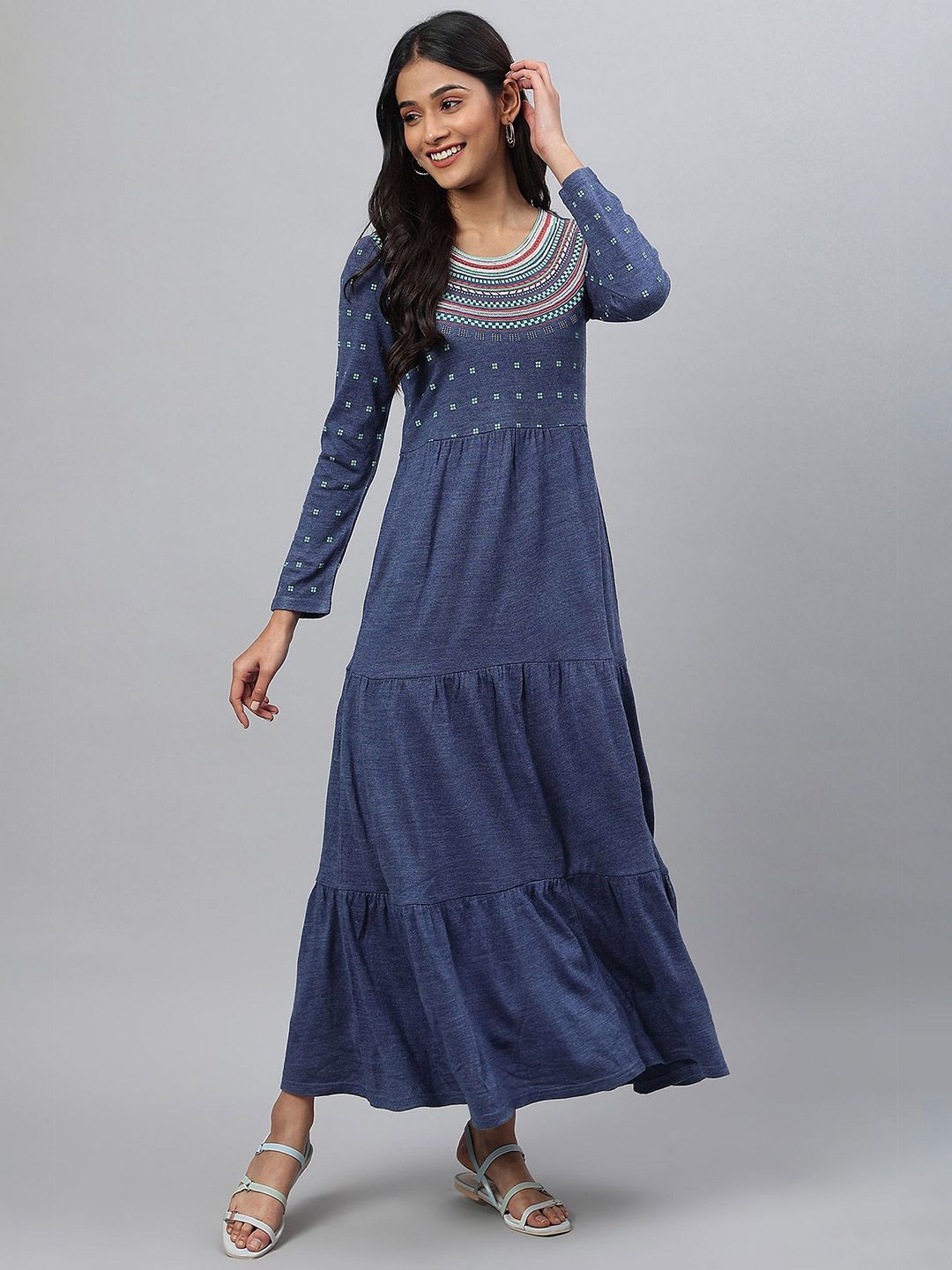 AURELIA Women Printed Winter Wear Maxi Dress