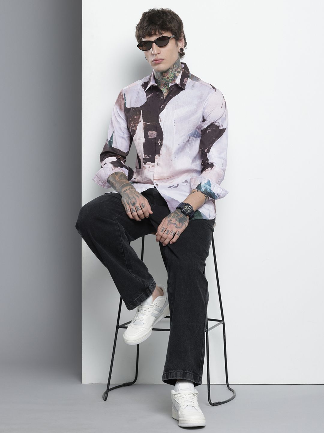 The Indian Garage Co Slim Fit Graphic Printed Crushed Casual Shirt