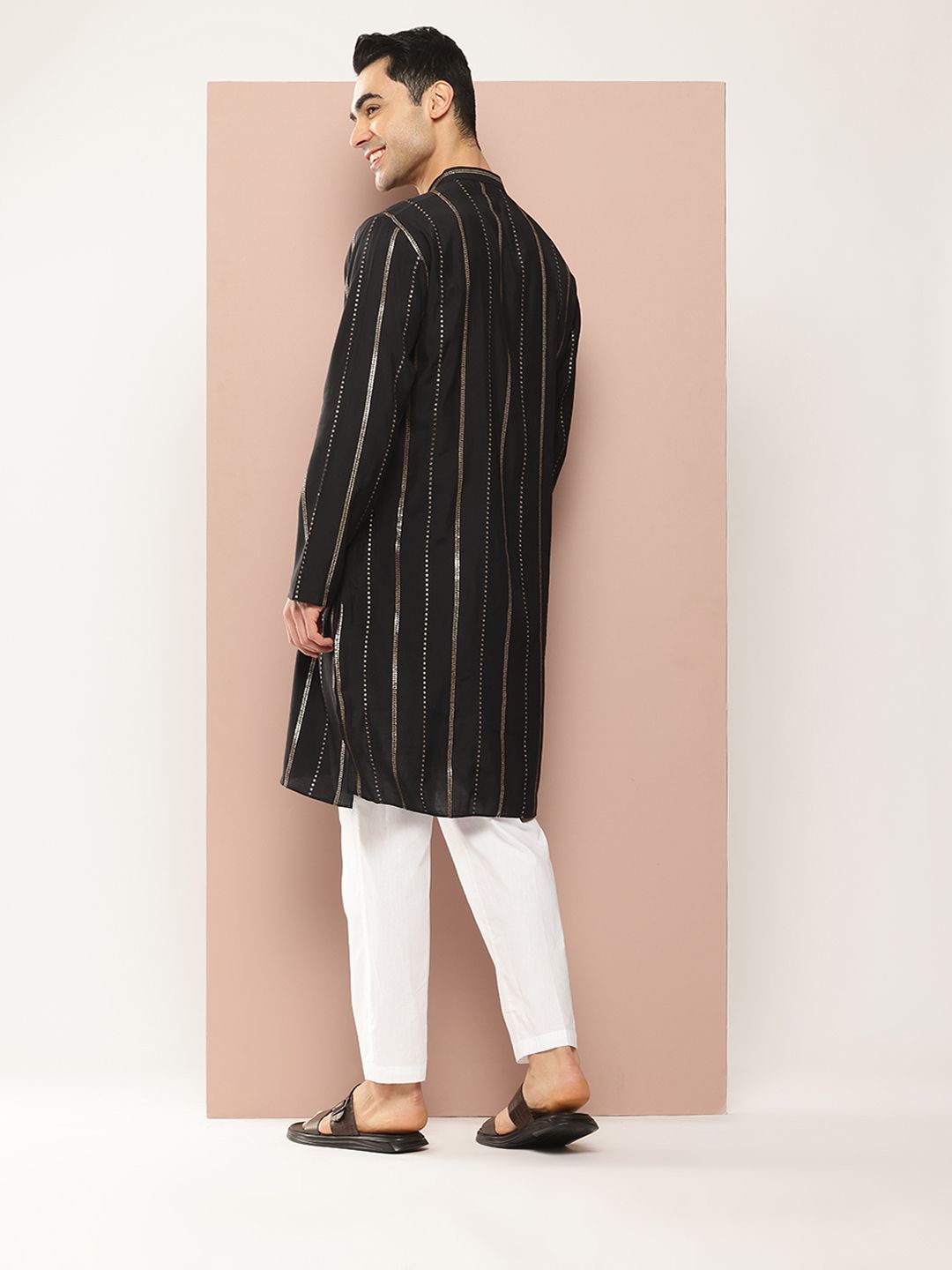 See Designs Men Embroidered Sequinned Chanderi Silk Kurta with Pyjamas