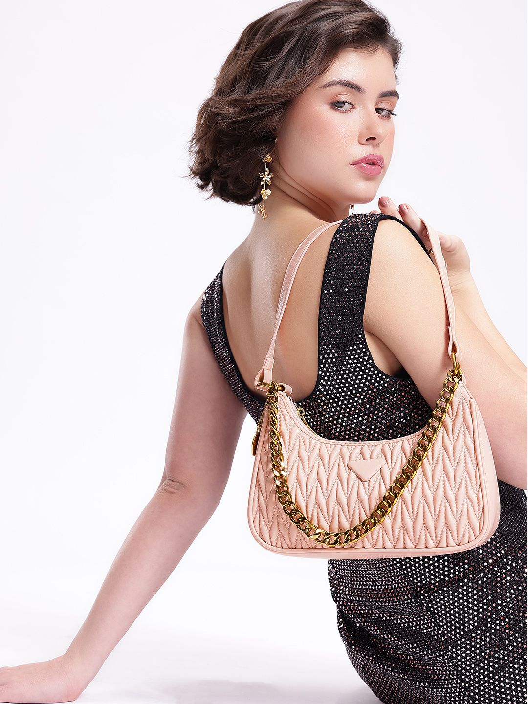 DressBerry Textured Structured Hobo Bag