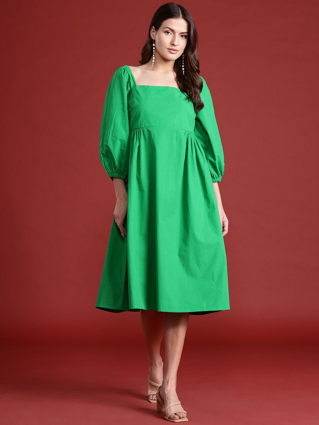 all about you Puff Sleeves Fit & Flare Cotton Dress