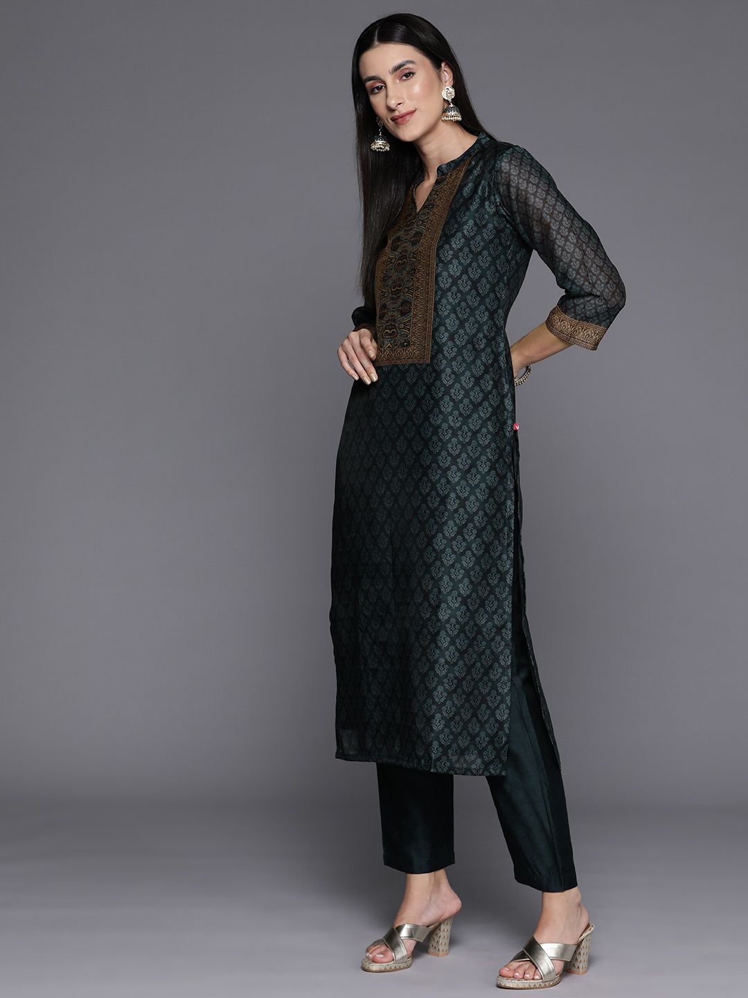 Varanga Ethnic Printed Chanderi Silk Kurta with Trouser and Dupatta