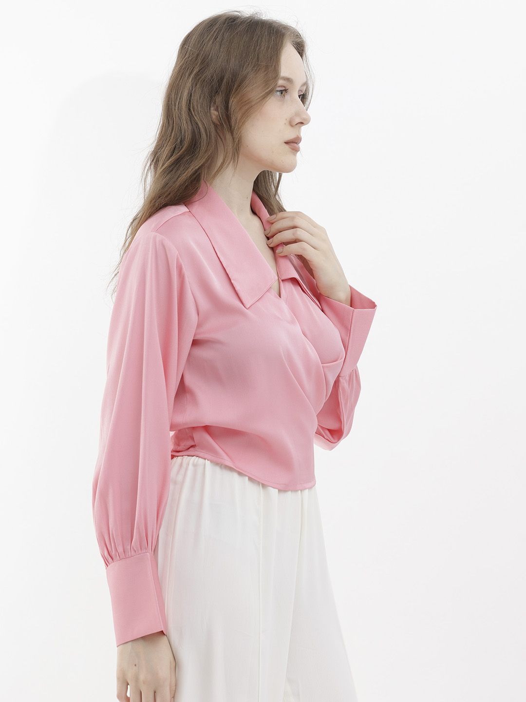 RAREISM Shirt Collar Cuffed Sleeves Wrap Top