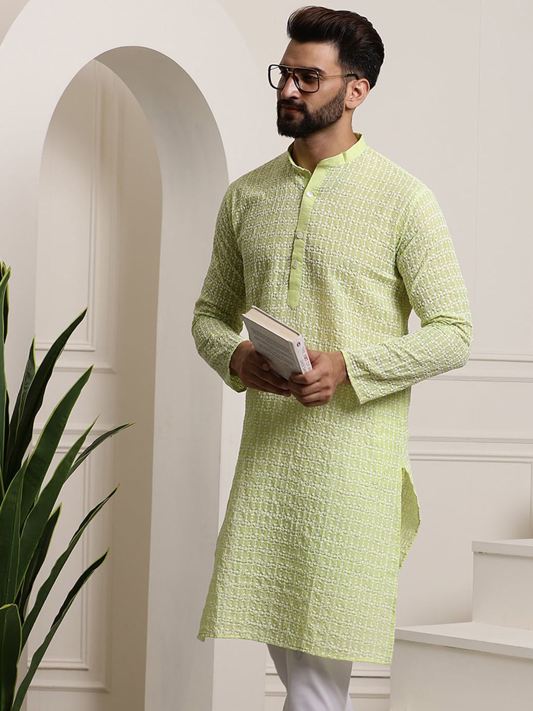 SOJANYA Ethnic Motifs Embroidered Thread Work Pure Cotton Regular Kurta