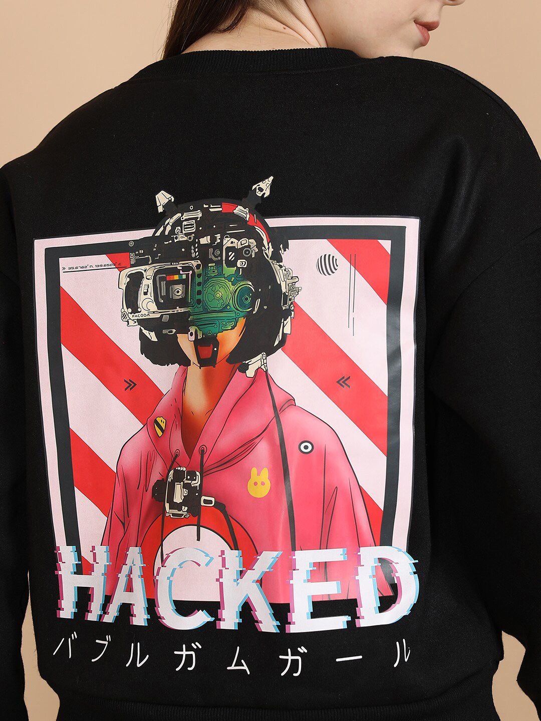 Tokyo Talkies Black Printed Pullover Sweatshirt