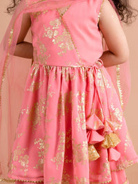 pspeaches Girls Floral Printed Angrakha Gotta Patti Kurta with Sharara & Dupatta