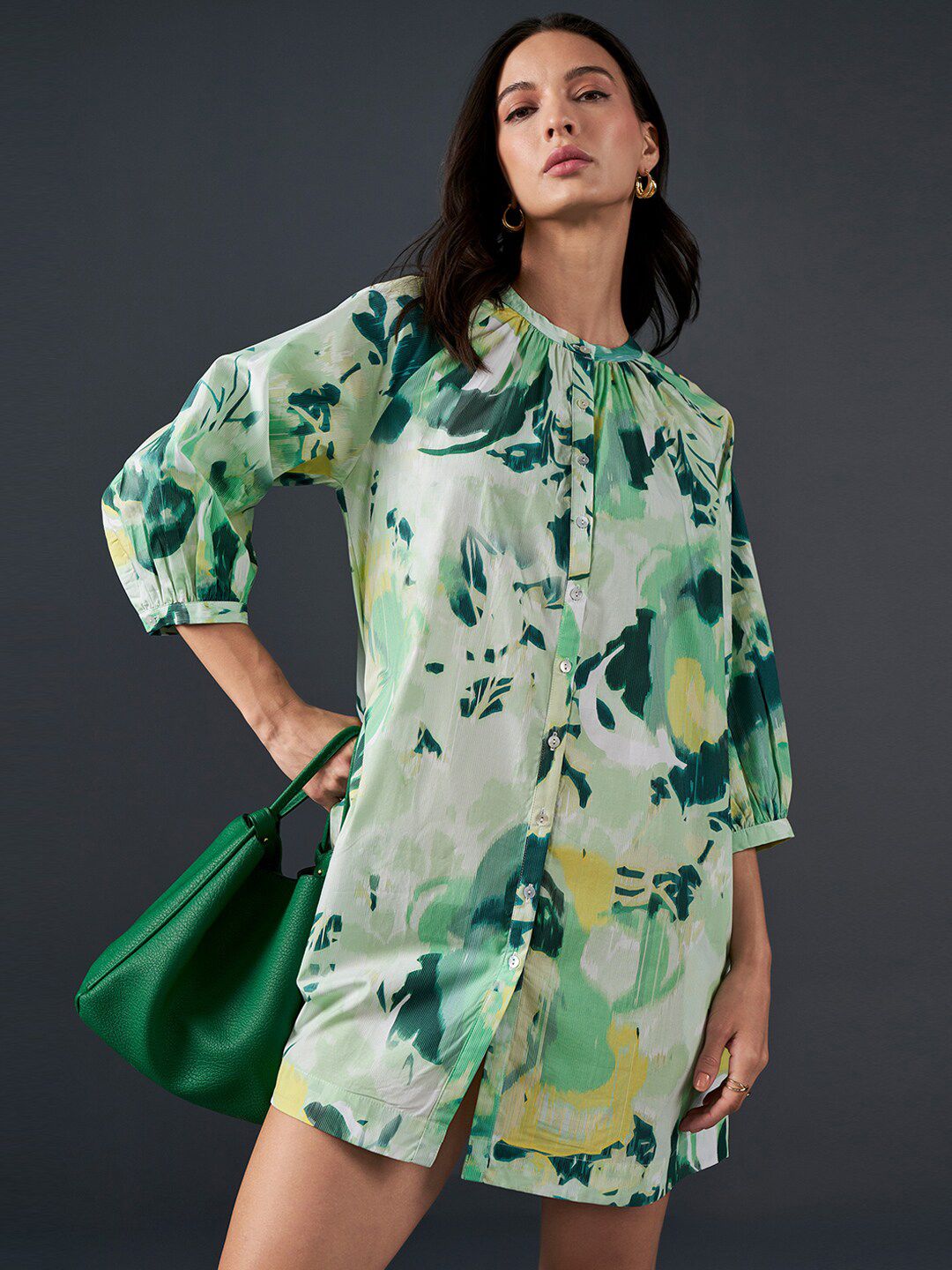 AND Floral Printed A-Line Pure Cotton Mini Dress