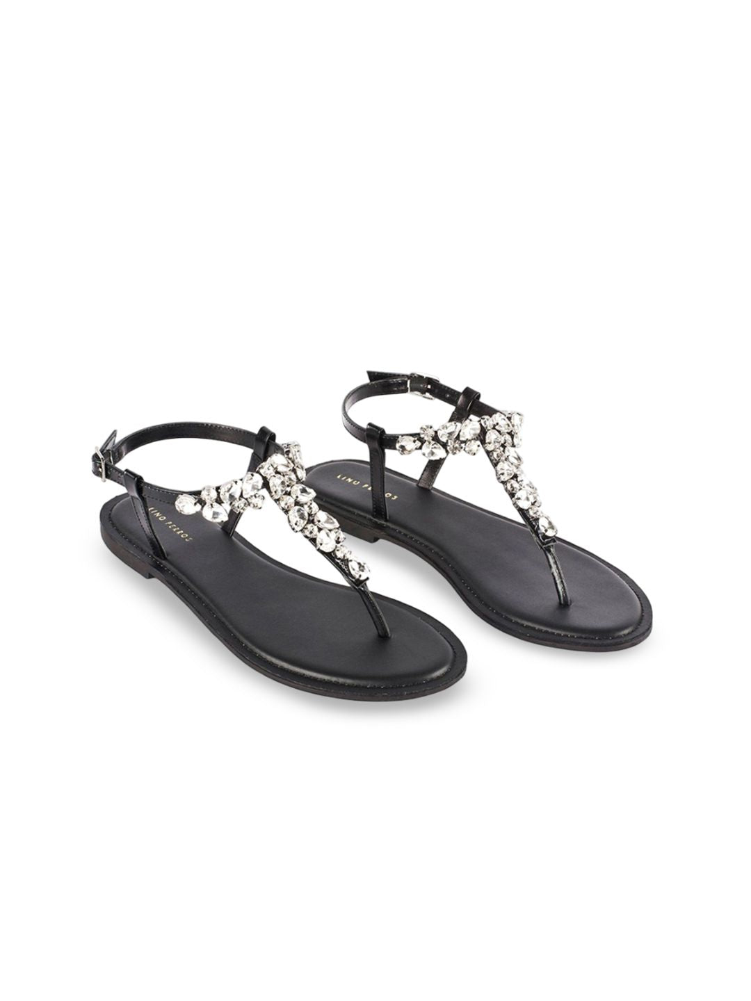Lino Perros Women Embellished Open Toe T-Strap Flats