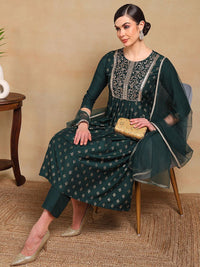 KALINI Ethnic Motifs Embroidered Empire Mirror Work Kurta with Trousers & Dupatta