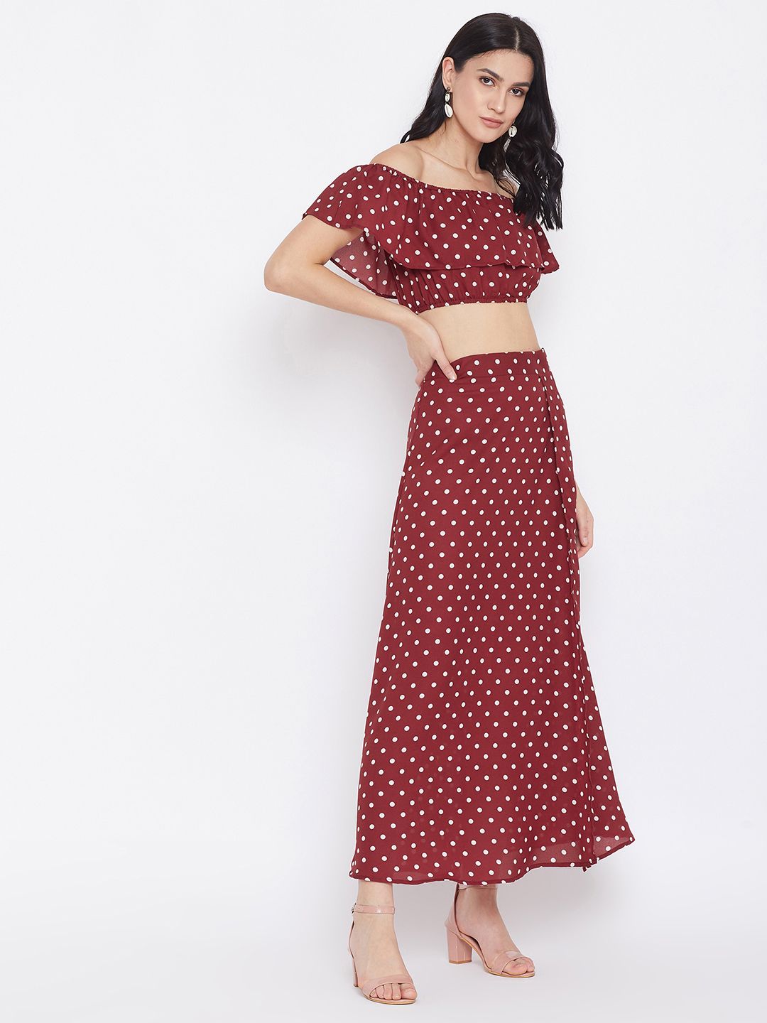 Berrylush Women Red Printed Maxi Co-Ords