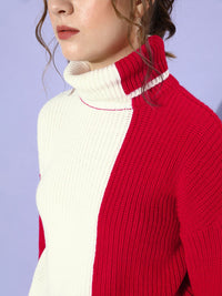 STREET 9 Women Gorgeous Red Colourblocked Knitted Sweater