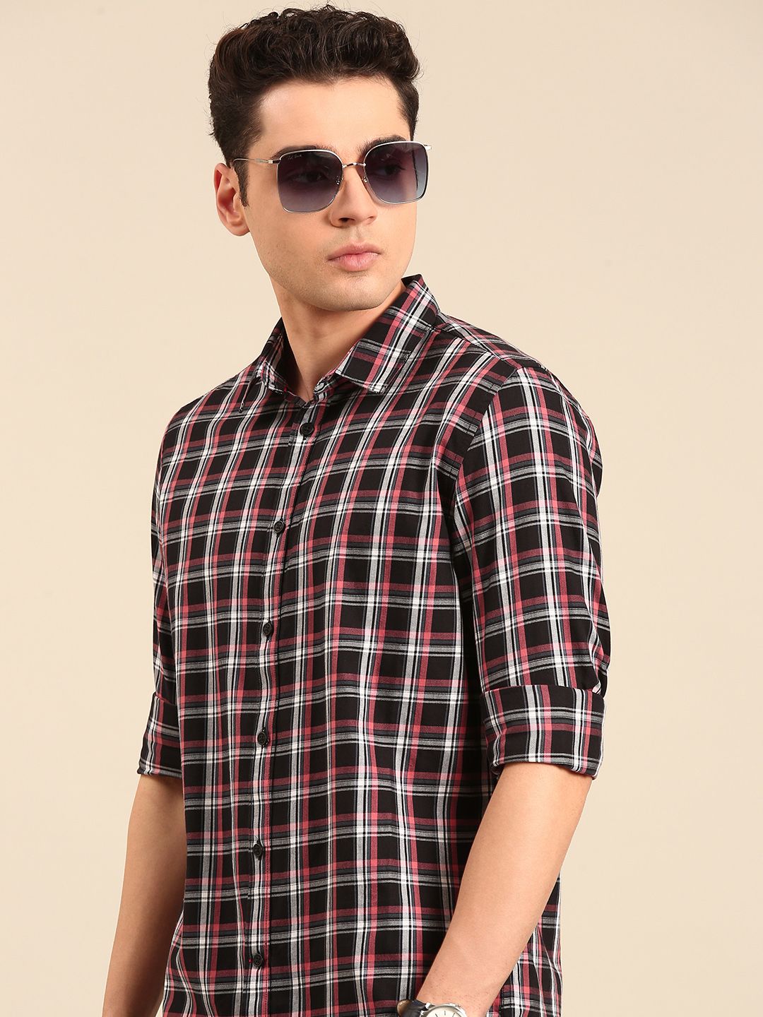 Being Human Pure Cotton Slim Fit Opaque Checked Casual Shirt