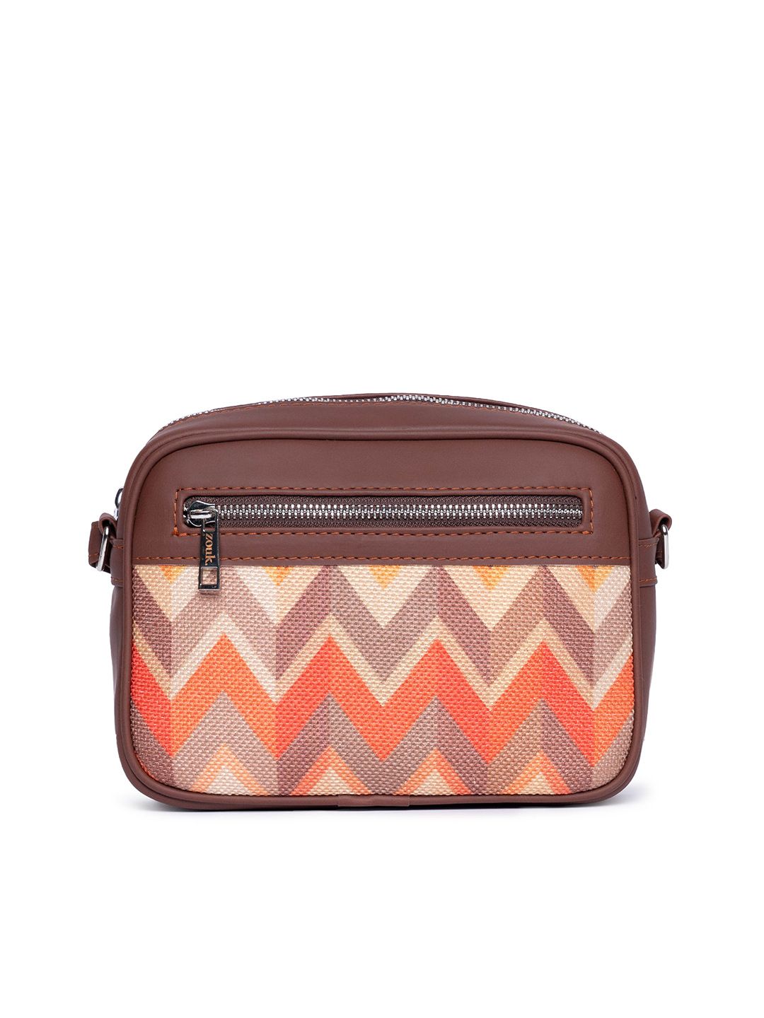 ZOUK Orange & Beige Chevron Woven Design Handcrafted Vegan Leather Sustainable Sling Bag