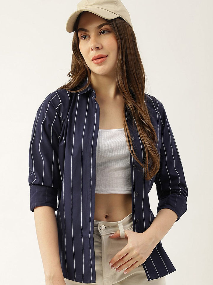 Hancock Sport Slim Fit Vertical Stripes Striped Cotton Casual Shirt