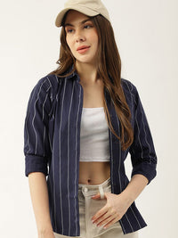 Hancock Sport Slim Fit Vertical Stripes Striped Cotton Casual Shirt