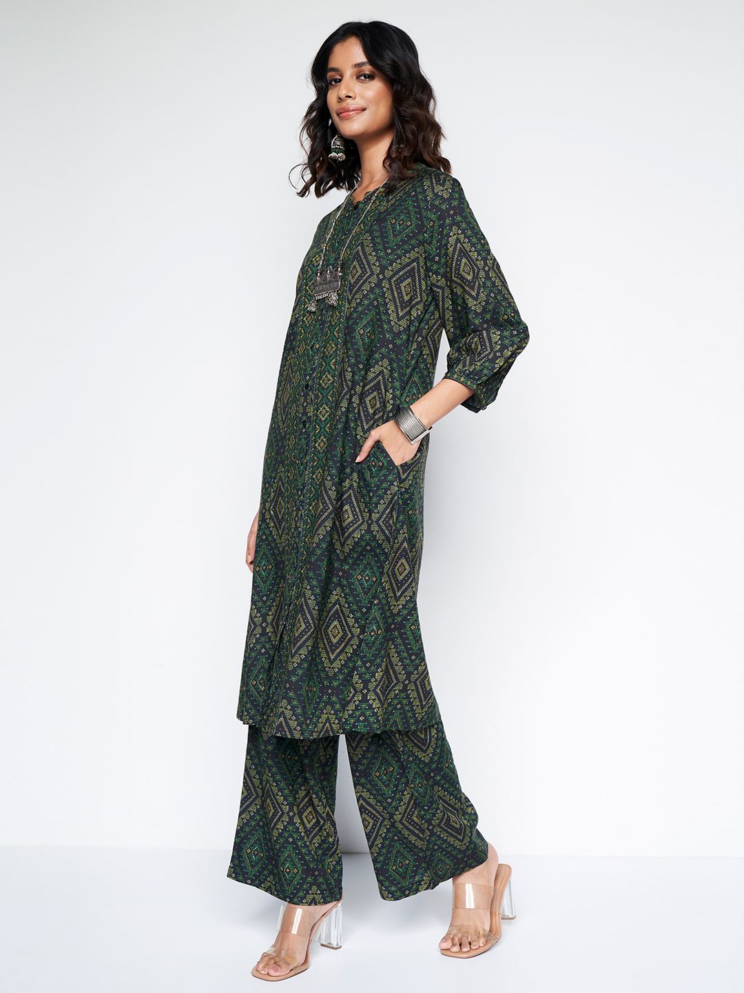 Global Desi Printed Panelled Kurta With Palazzos