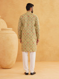 SOJANYA Motif Etnik Bercetak Kolar Jalur Kurta Lurus